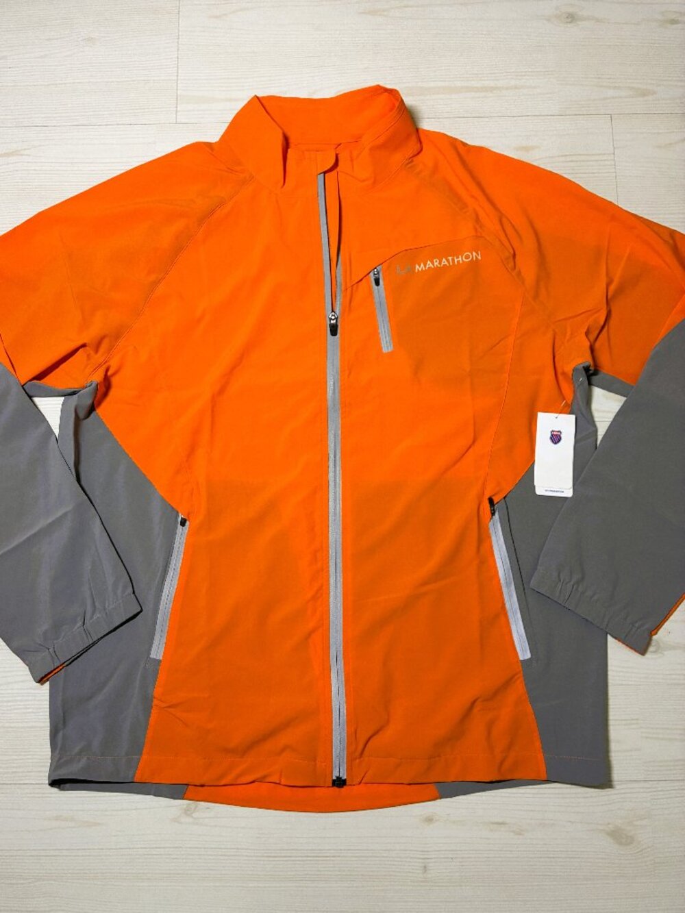 NWT K-Swiss LA Marathon Running Jacket Men's XL Orange Gray Full Zip